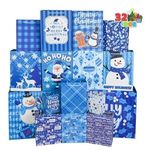 Blue Christmas Gift Bags Set New